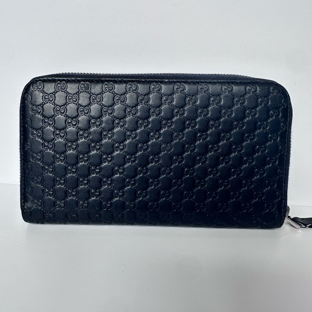 Gucci Black Embossed Leather Zip Around Wallet